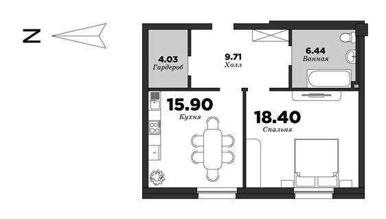 NEVA HAUS, Корпус 1, 1 спальня, 54.48 м² | планировка элитных квартир Санкт-Петербурга | М16